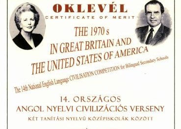 2. hely a 14. Országos Angol Nyelvi Civilizációs Versenyen